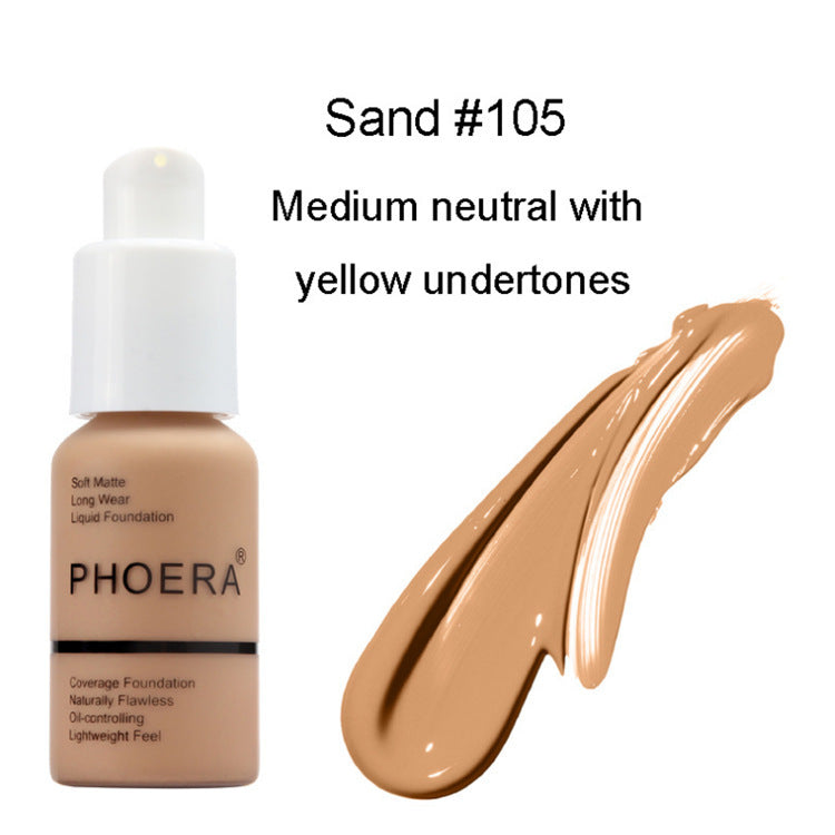 Phoera Explosive Press Type Oil Control Natural Color Matte Concealer Foundation Cream